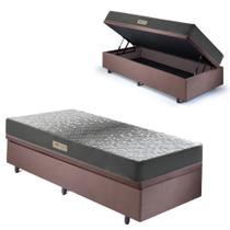 Base Box Baú 88x188 Suede Marrom com Colchão Dual Firm Espuma Ecoflex