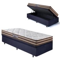 Base Box Baú 88x188 Suede Preto com Colchão Ortoline