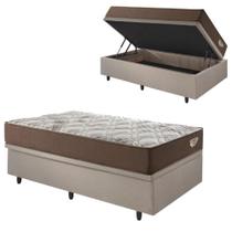 Base Box Baú 96x203 Linho Bege com Colchão Relax Adorabile
