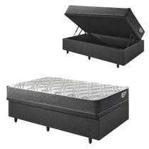 Base Box Baú 96x203 Linho Cinza com Colchão Adapto Molas Ensacadas