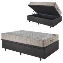 Base Box Baú 96x203 Linho Cinza com Colchão Airtech Ortobom Molas Ensacadas