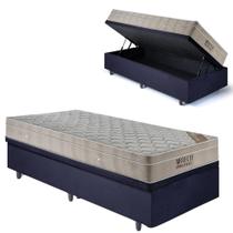Base Box Baú 96x203 Suede Preto com Colchão Airtech Ortobom Molas Ensacadas