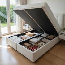 Base Box Baú BG Queen 158x198 cinza com pistão a gás material sintético ou suede