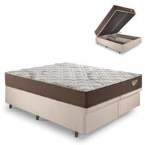 Base Box Baú Bipartido Casal 138x188 Linho Bege com Colchão Relax Adorabile Molas Ensacadas