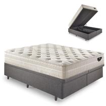 Base Box Baú Bipartido Casal 138x188 Linho Cinza com Colchão Audaz Molas Ensacadas