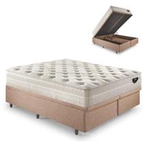 Base Box Baú Bipartido Casal 138x188 Linho Marrom com Colchão Audaz Molas Ensacadas