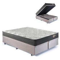 Base Box Baú Bipartido Casal 138x188 Suede Bege com Colchão Adapto Molas Ensacadas