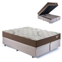 Base Box Baú Bipartido Casal 138x188 Suede Bege com Colchão Relax Adorabile Molas Ensacadas