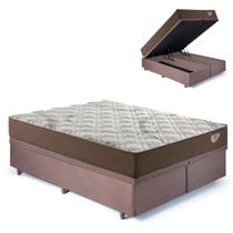 Base Box Baú Bipartido Casal 138x188 Suede Marrom com Colchão Relax Adorabile Molas Ensacadas