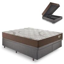 Base Box Baú Bipartido King 193x203 Linho Cinza com Colchão Relax Adorabile Molas Ensacadas