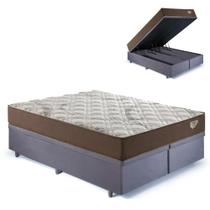 Base Box Baú Bipartido King 193x203 Suede Cinza com Colchão Relax Adorabile Molas Ensacadas