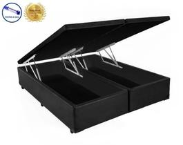 Base Box Baú Blindado Queen Bipartido AColchoes Poliéster Preto 49x158x198