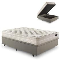 Base Box Baú Casal 138x188 Linho Bege com Colchão Audaz Molas Ensacadas
