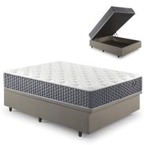 Base Box Baú Casal 138x188 Linho Bege com Colchão Relax Fresh Molas Ensacadas