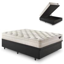 Base Box Baú Casal 138x188 Linho Cinza com Colchão Audaz Molas Ensacadas