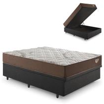 Base Box Baú Casal 138x188 Linho Cinza com Colchão Relax Adorabile Molas Ensacadas