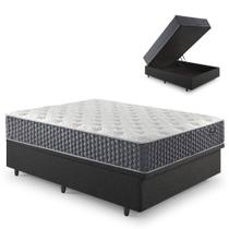 Base Box Baú Casal 138x188 Linho Cinza com Colchão Relax Fresh Molas Ensacadas