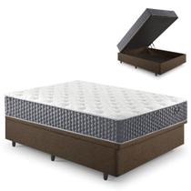 Base Box Baú Casal 138x188 Linho Marrom com Colchão Relax Fresh Molas Ensacadas