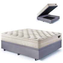Base Box Baú Casal 138x188 Suede Cinza com Colchão Audaz Molas Ensacadas