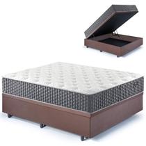 Base Box Baú Casal 138x188 Suede Marrom com Colchão Relax Fresh Molas Ensacadas