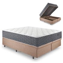 Base Box Baú Casal Bipartido 138x188 Linho Marrom com Colchão Relax Fresh Molas Ensacadas