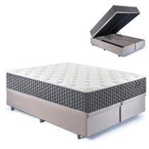 Base Box Baú Casal Bipartido 138x188 Suede Bege com Colchão Relax Fresh Molas Ensacadas