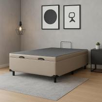 Base Box Baú Casal material sintético Bege 138x188x35