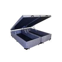 Base Box Baú Casal Pistão a Gás Suede Bipartido 138x188 cinza suede