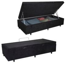 Base Box Baú Casal Suede Preto (42x138x188)