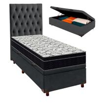 Base Box Bau Cinza Veludo Com Colchão Solteiro Airtech150 Ortobom e Cabeceira