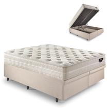 Base Box Baú King 193x203 Linho Bege com Colchão Audaz Molas Ensacadas