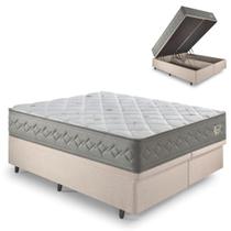Base Box Baú King 193x203 Linho Bege e Colchão New4 Estações