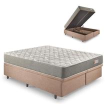 Base Box Baú King 193x203 Linho Marrom com Colchão Ecoline D40 Espuma