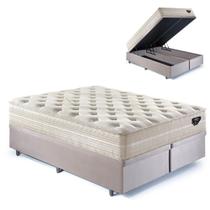 Base Box Baú King 193x203 Suede Bege com Colchão Audaz Molas Ensacadas