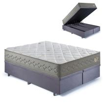 Base Box Baú King 193x203 Suede Cinza e Colchão New4Estações Base Box Baú King 193x203 Suede Cinza e Colchão New4Estações