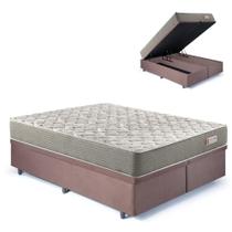 Base Box Baú King 193x203 Suede Marrom com Colchão Ecoline D40 Espuma