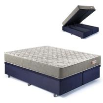 Base Box Baú King 193x203 Suede Preto com Colchão Ecoline D40 Espuma