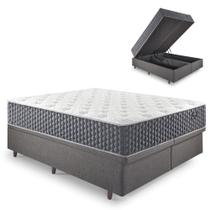 Base Box Baú King Bipartido 193x203 Linho Cinza com Colchão Relax Fresh Molas Ensacadas