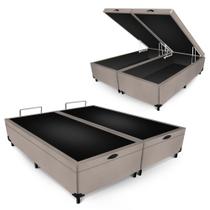 Base Box Baú King Bipartido Suede Bege 42x193x203 Base Box Baú King Bipartido Suede Bege 42x193x203