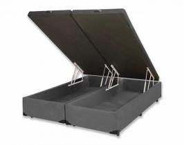 Base Box Baú King Bipartido Suede Cinza 42x193x203