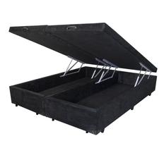 Base Box Baú King Bipartido Suede Preto 42x193x203