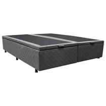 Base Box Baú Para Cama Casal King 192x203cm Bipartido Liz S05 Suede Bordado Cinza - Mpozenato