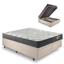 Base Box Baú Queen 158x198 Linho Bege com Colchão Adapto Molas Ensacadas