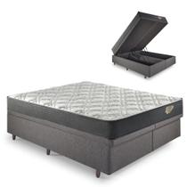 Base Box Baú Queen 158x198 Linho Cinza com Colchão Adapto Molas Ensacadas