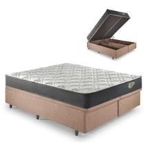 Base Box Baú Queen 158x198 Linho Marrom com Colchão Adapto Molas Ensacadas