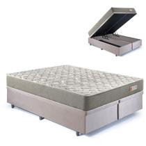 Base Box Baú Queen 158x198 Suede Bege com Colchão Ecoline D40 Espuma