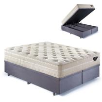 Base Box Baú Queen 158x198 Suede Cinza com Colchão Audaz Molas Ensacadas