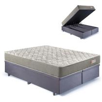 Base Box Baú Queen 158x198 Suede Cinza com Colchão Ecoline D40 Espuma