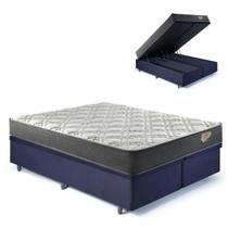 Base Box Baú Queen 158x198 Suede Preto com Colchão Adapto Molas Ensacadas