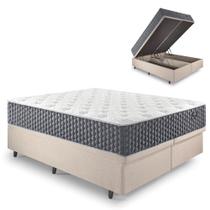 Base Box Baú Queen Bipartido 158x198 Linho Bege com Colchão Relax Fresh Molas Ensacadas Base Box Baú Queen Bipartido 158x198 Linho Bege com Colchão Relax Fresh Molas Ensacadas